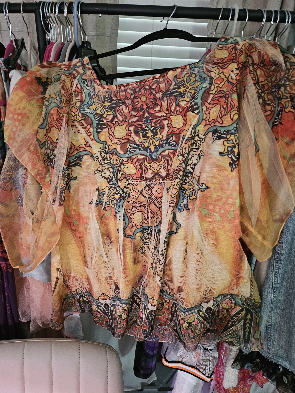 Cato Multicolor Orange Floral Sheer Blouse